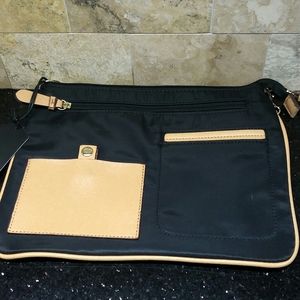 TUTILO SATINY NYLON Thin CLUTH in black & tan.